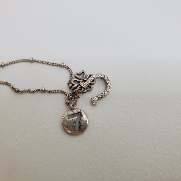 Fossil Necklace Clover 7 Horseshoe Silver Tone Chain Charm Luck Dainty‎ Ball - Picture 5 of 6